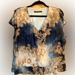 Windsmoor blouse purchased in France lined classy chic blue beige cream lined